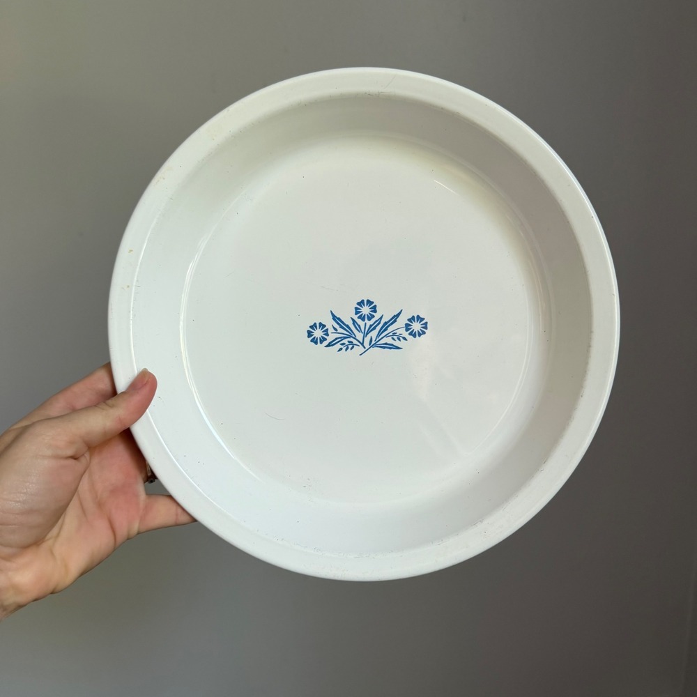 Vintage Corning Ware Blue Cornflower 9 Inch Pie Plate P-309 White Round Baker